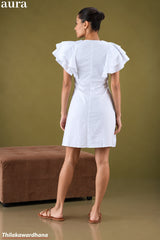 Aura Pleated Flutter Sleeve A-Line Dress