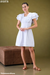 Aura Pleated Flutter Sleeve A-Line Dress