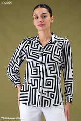 Engage Geometric Print Long Sleeve Top