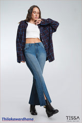 TESSA Indigo Split Hem Flare Jean