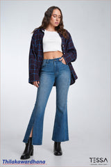 TESSA Indigo Split Hem Flare Jean