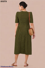 Aura Vintage Olive Green Dress