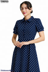 Tendenza Bubble Sleeve Polka Dotted Dress