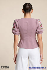 Tendenza Puff Sleeve Embroidered Top