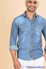 Long Sleeve Light Washed Denim Shirt