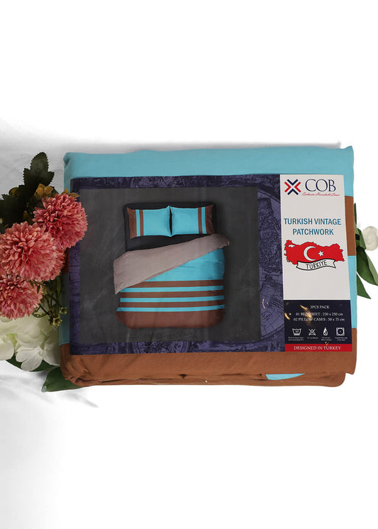 Turkish Vintage Patchwork Bedsheet with 2 Pillow Cases - 230*250cm