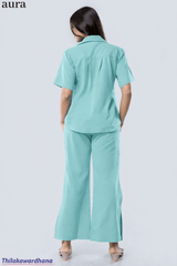 Aura Mint Breeze Wide-Leg Co-Ord Set