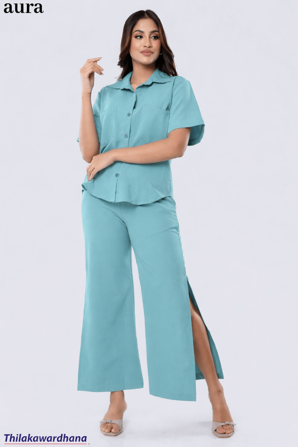 Aura Mint Breeze Wide-Leg Co-Ord Set