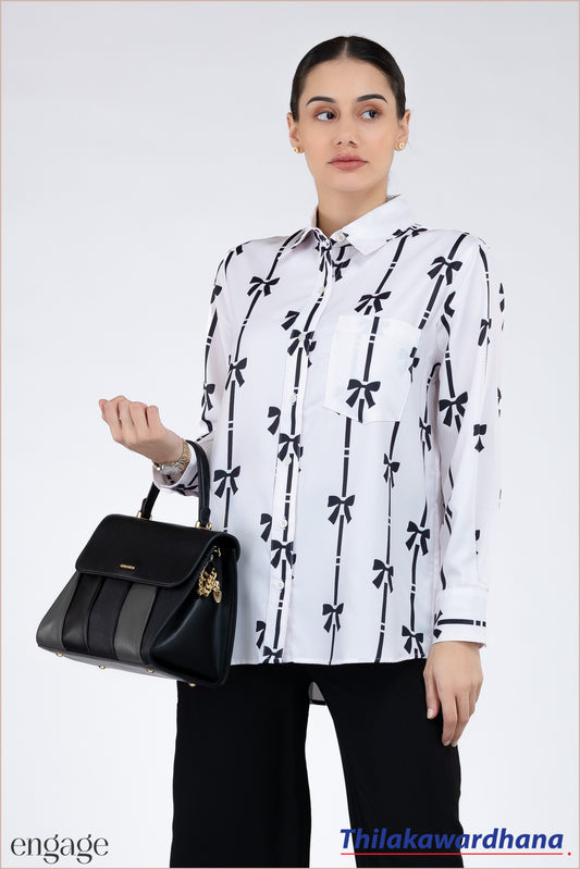 Engage Bow Print Button Down Shirt