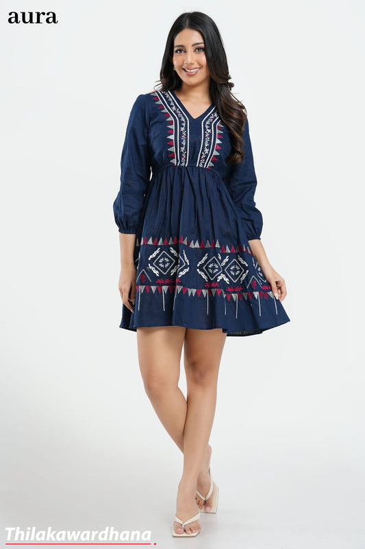 Aura Bohemian Nights Linen Embroidered Dress