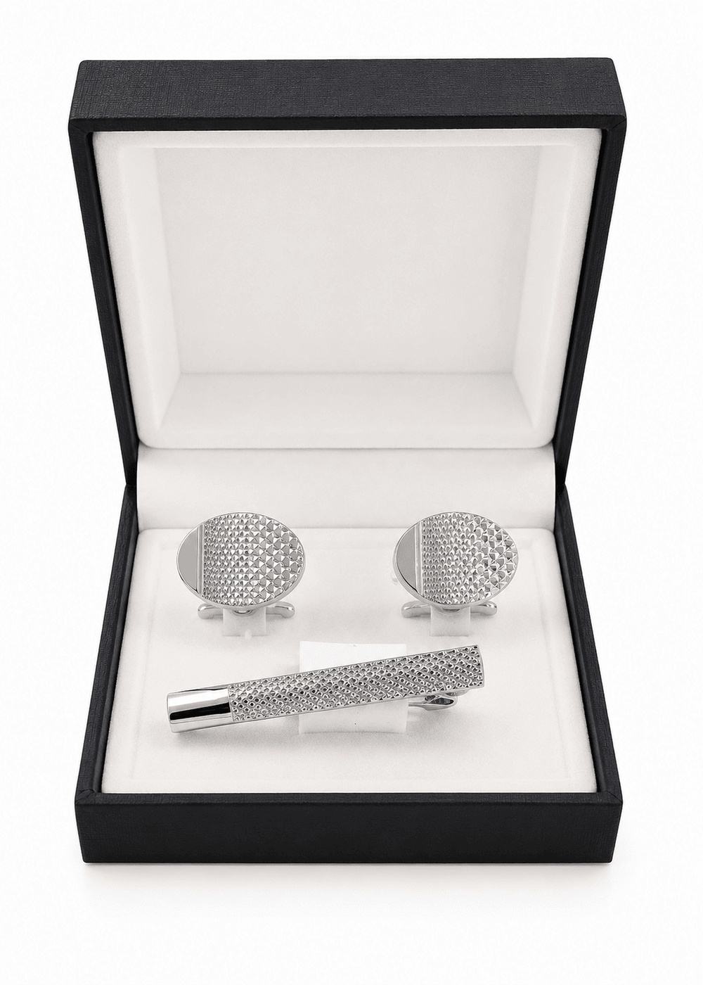Men's Premium Silver Cufflink & Tie Clip Set