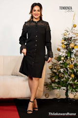 Tendenza Lace Detailed Long Sleeve Shirt Dress