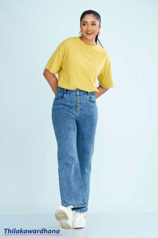 Mid Washed High Waist Jean