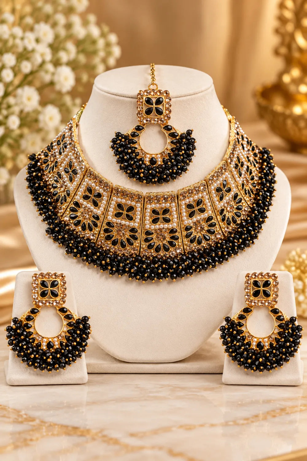 Women's Black & Gold Jewelry Set
