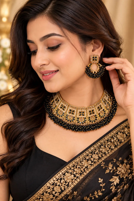 Women's Black & Gold Jewelry Set