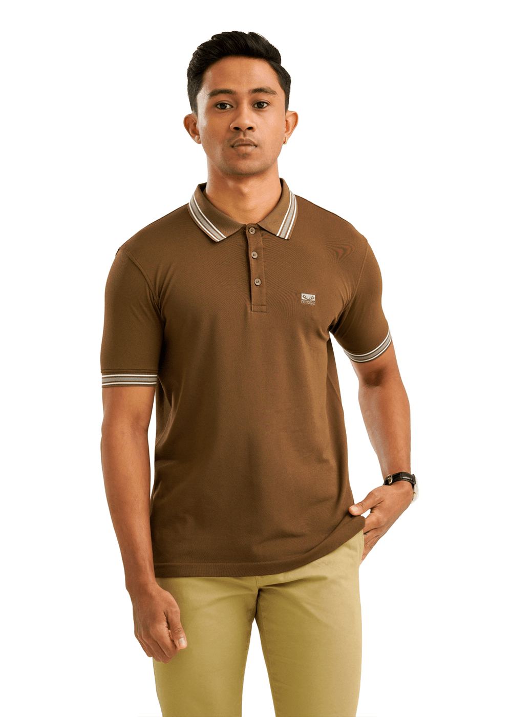 Moose Men’s Solid Seamless Polo T-Shirt – Almondine