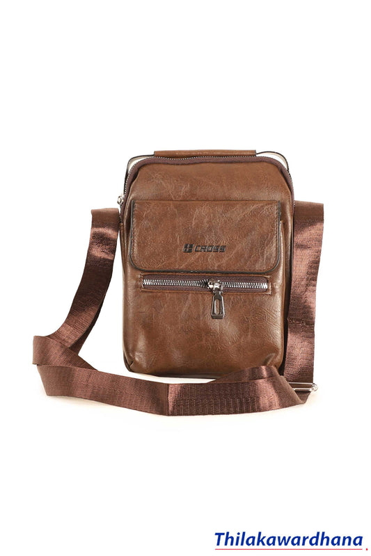 Men's Leather Office Side Bag - Brown