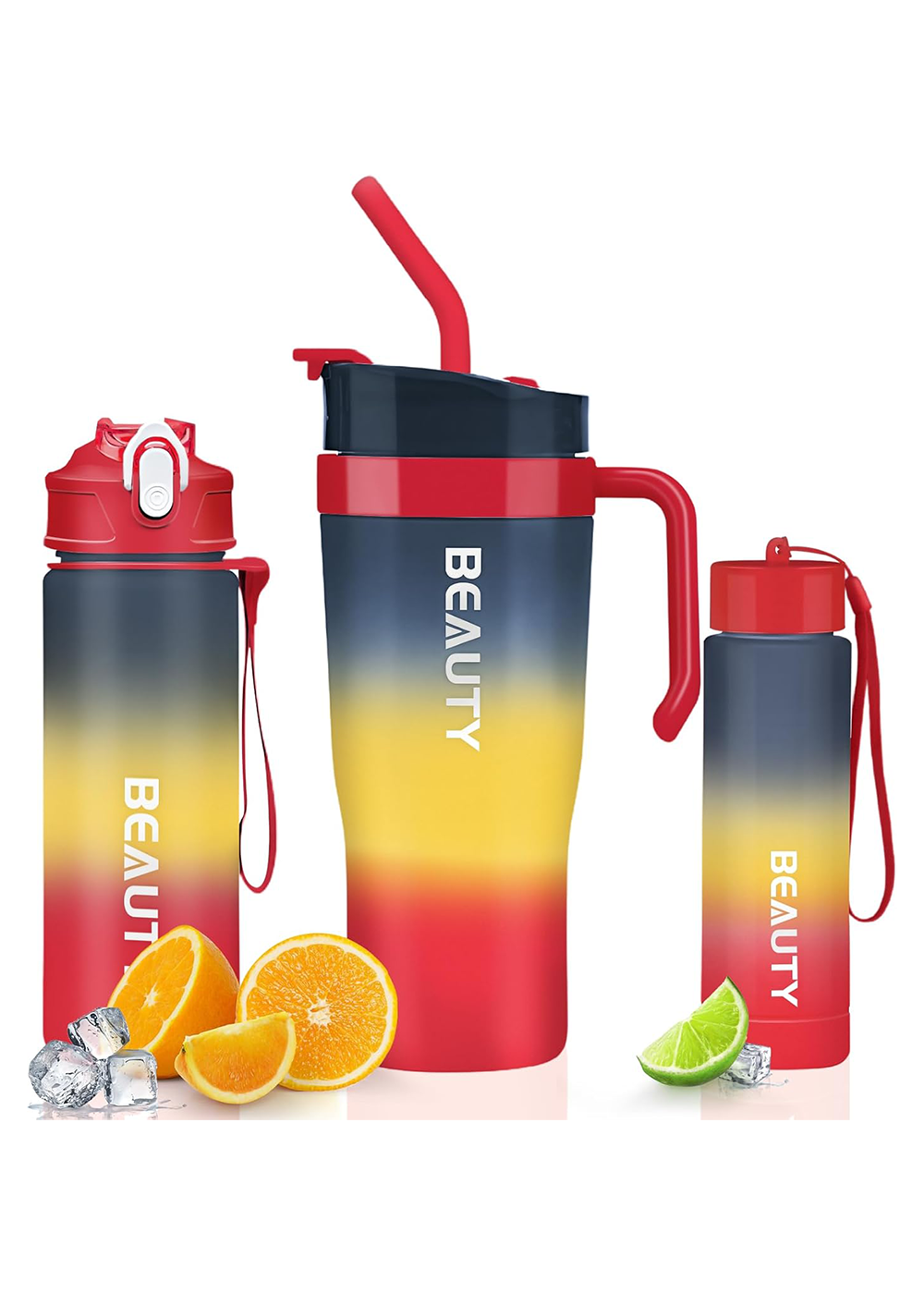 Multicolor 3pcs Sports Drinking Water Bottle - 1200ml