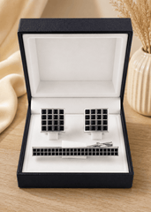 Men's Premium Silver Cufflink & Tie Clip Set