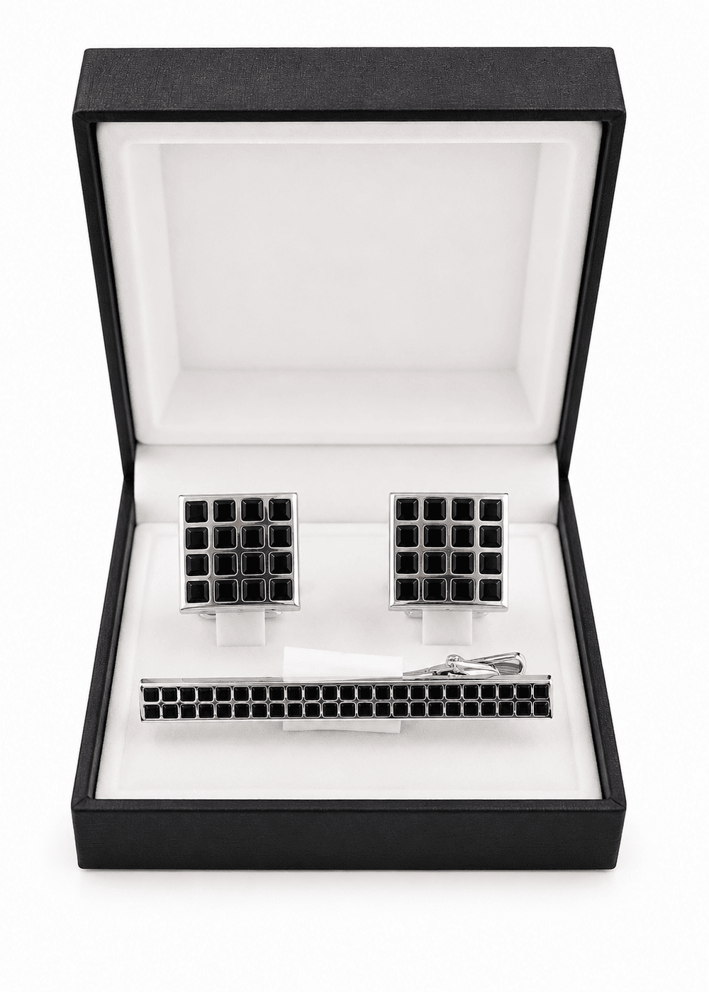 Men's Premium Silver Cufflink & Tie Clip Set