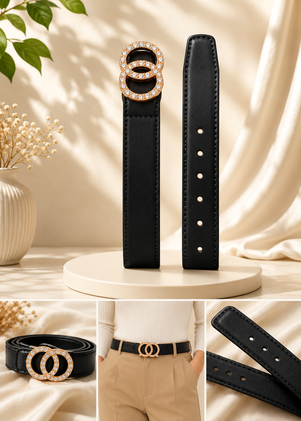 Women's Crystal Double Ring Belt