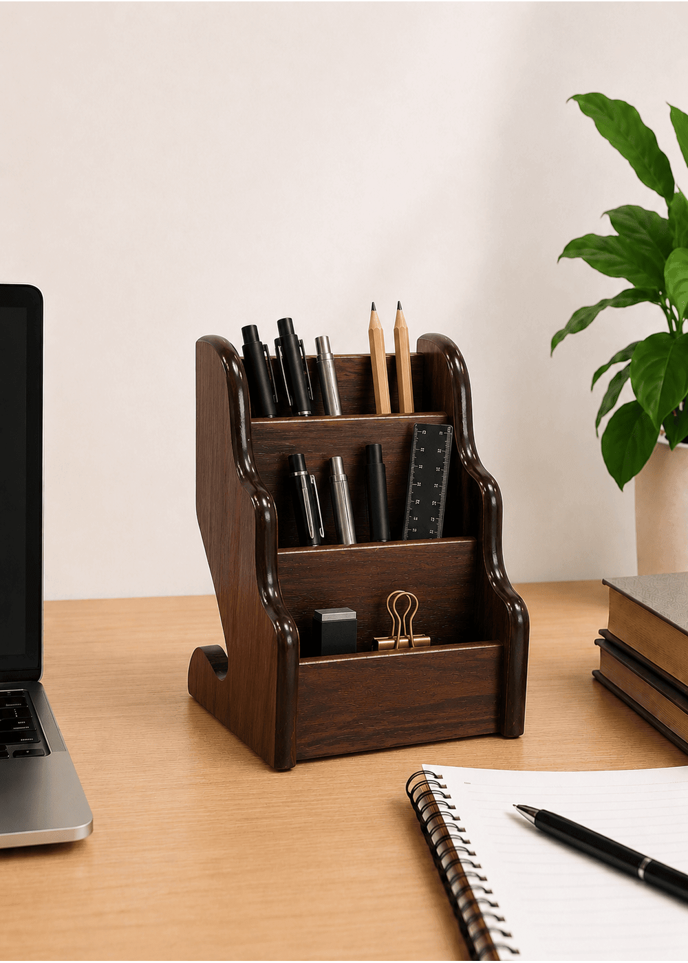 Wooden Pen Holder, Desk Organizer