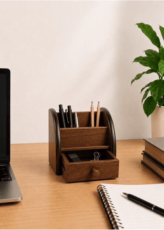 Wooden Pen Holder, Desk Organizer