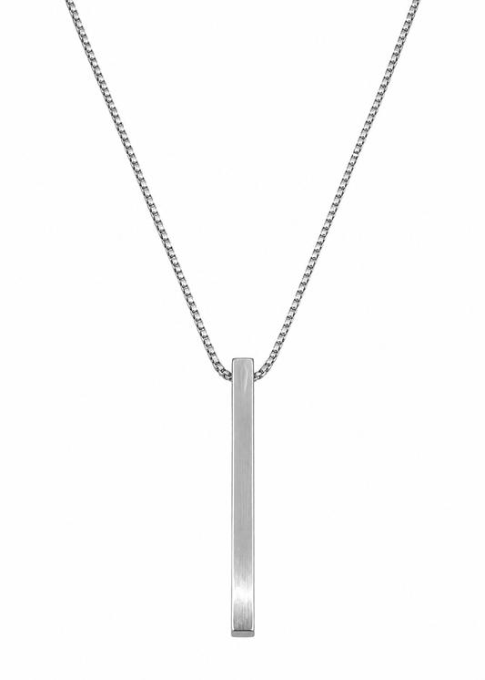 Men's Minimalist Silver Bar Pendant Necklace
