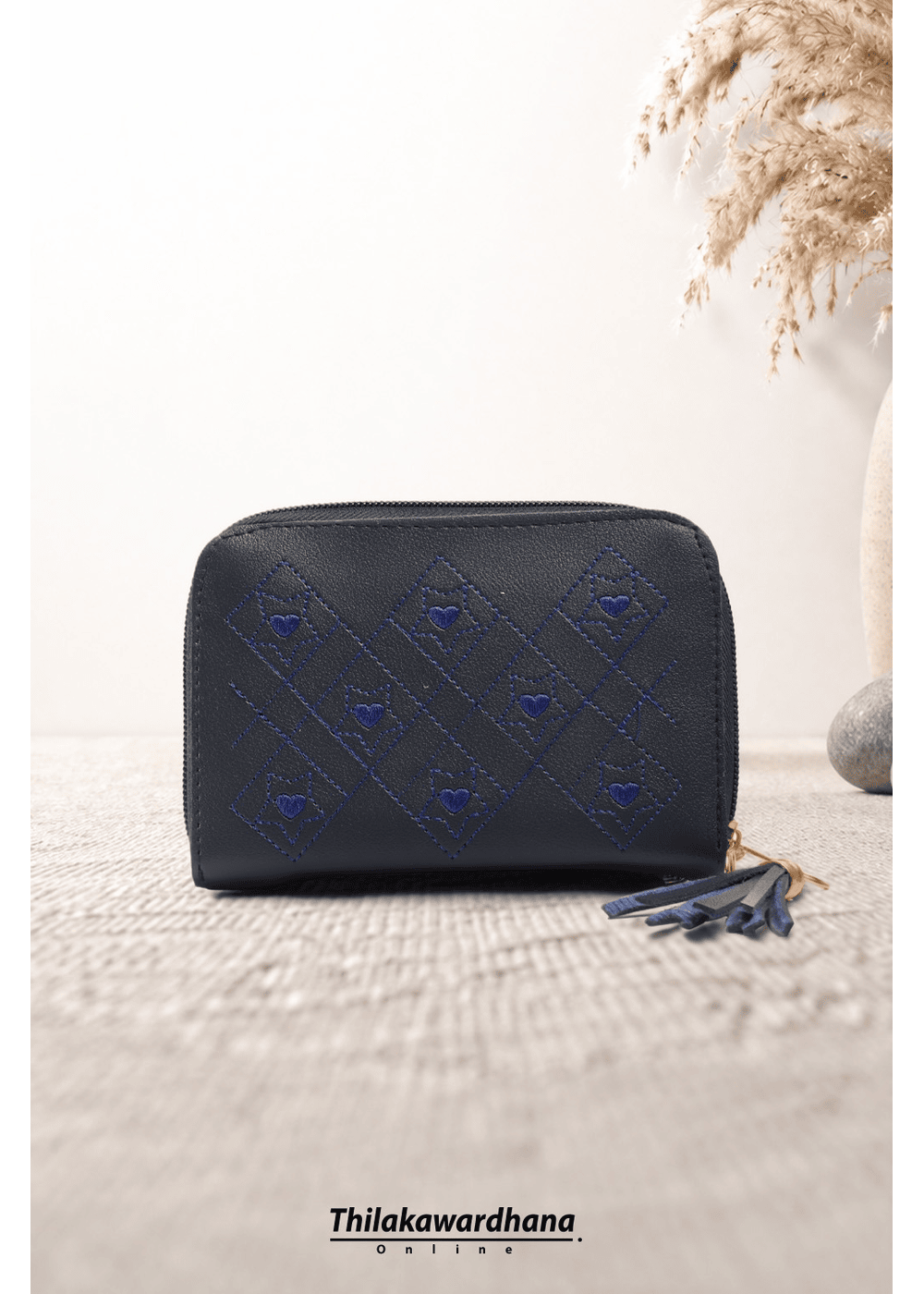 Navy Blue Embossed Zip Wallet