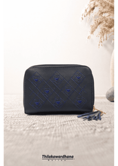 Navy Blue Embossed Zip Wallet