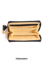Navy Blue Geometric Embroidered Wallet