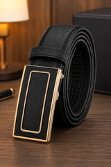 Trafford Men’s Belt – Gold-Tone Rectangular Buckle