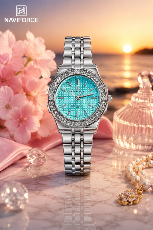 Naviforce Ladies Watch – Silver & Aqua Dial