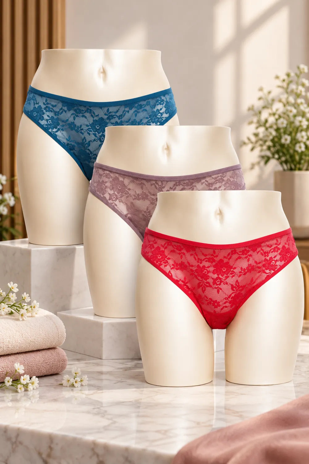Amante Lace Thong - 3Pcs Pack (Multicolor)
