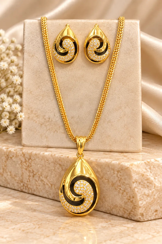 Women's Gold-Plated Teardrop Pendant & Earring Set