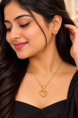 Women's Gold Heart Necklace & Earring Set