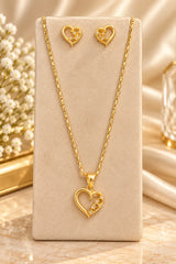 Women's Gold Heart Necklace & Earring Set