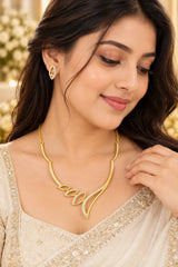 Women's Elegant Gold Necklace & Earrings Set