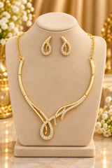 Women's Elegant Gold-Tone Crystal Necklace & Earrings Set