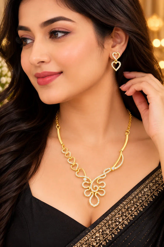 Women's Elegant Gold-Tone Heart & Floral Necklace Set