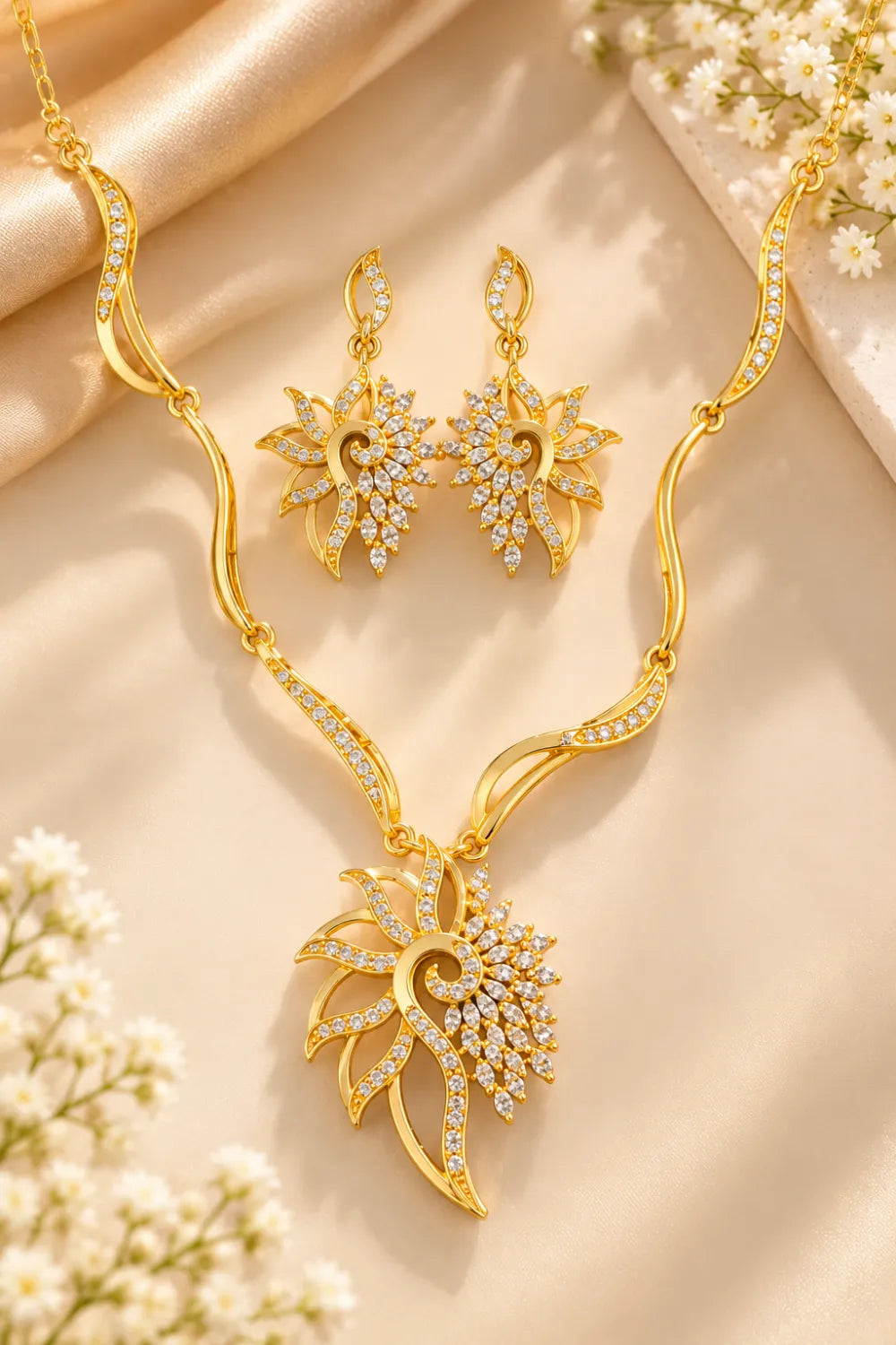 Elegant Gold-Tone Necklace & Earrings Set