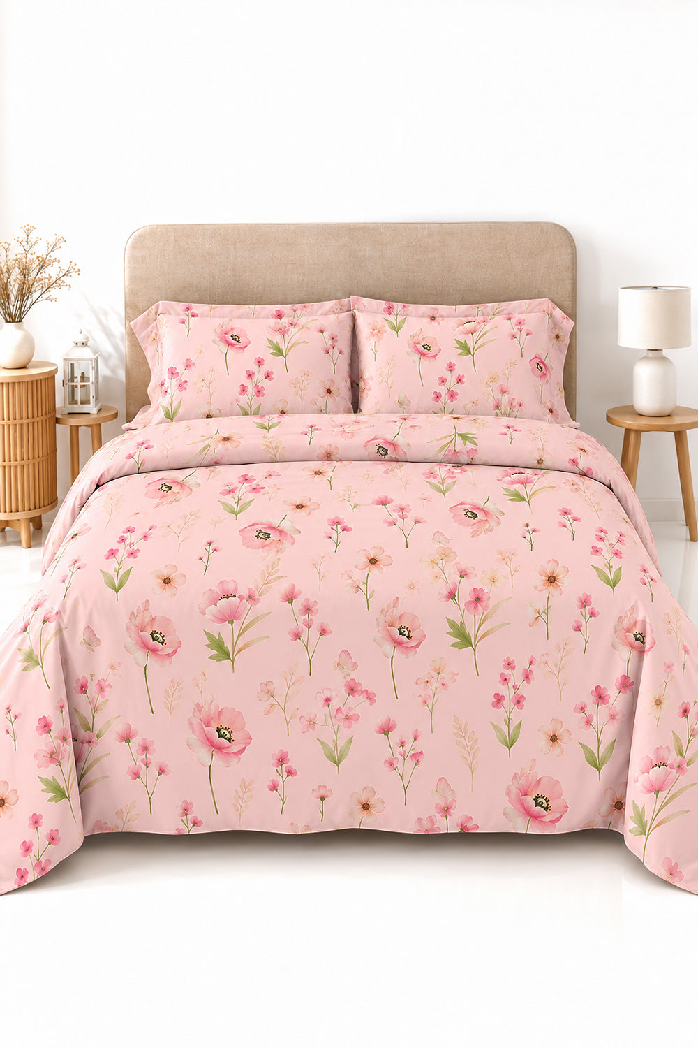 Premium Cotton Printed Bedsheet Set 03pcs - 230 × 250 cm (90 × 100 in)