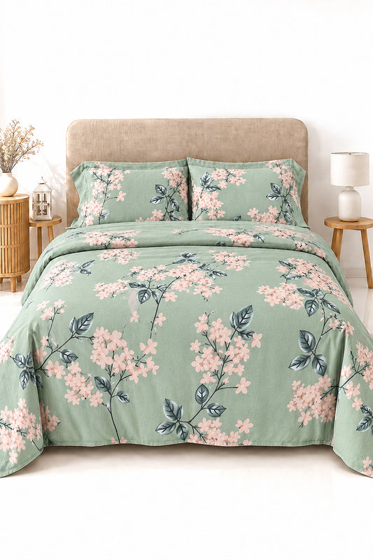 Premium Cotton Printed Bedsheet Set 03pcs - 230 × 250 cm (90 × 100 in)