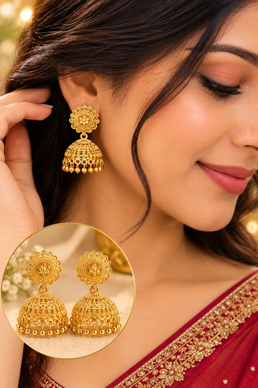 Elegant Gold-Tone Traditional Jhumka Earrings