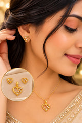 Elegant Gold-Tone Heart Pendant & Stud Earring Set