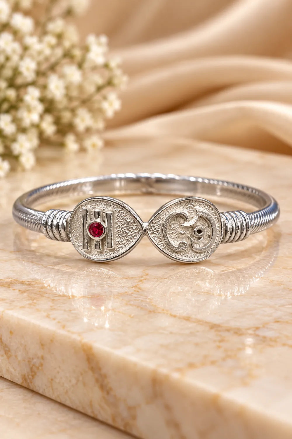 Elegant Silver-Tone Om Bangle
