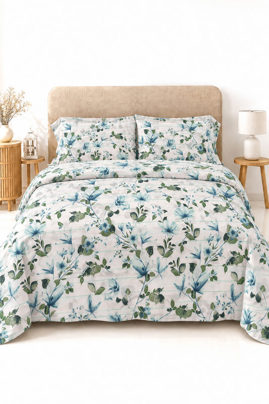 Premium Cotton Printed Bedsheet Set 03pcs - 230 × 250 cm (90 × 100 in)