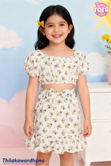 T Tots Puff Sleeve Top With Ruffle Hem Skirt