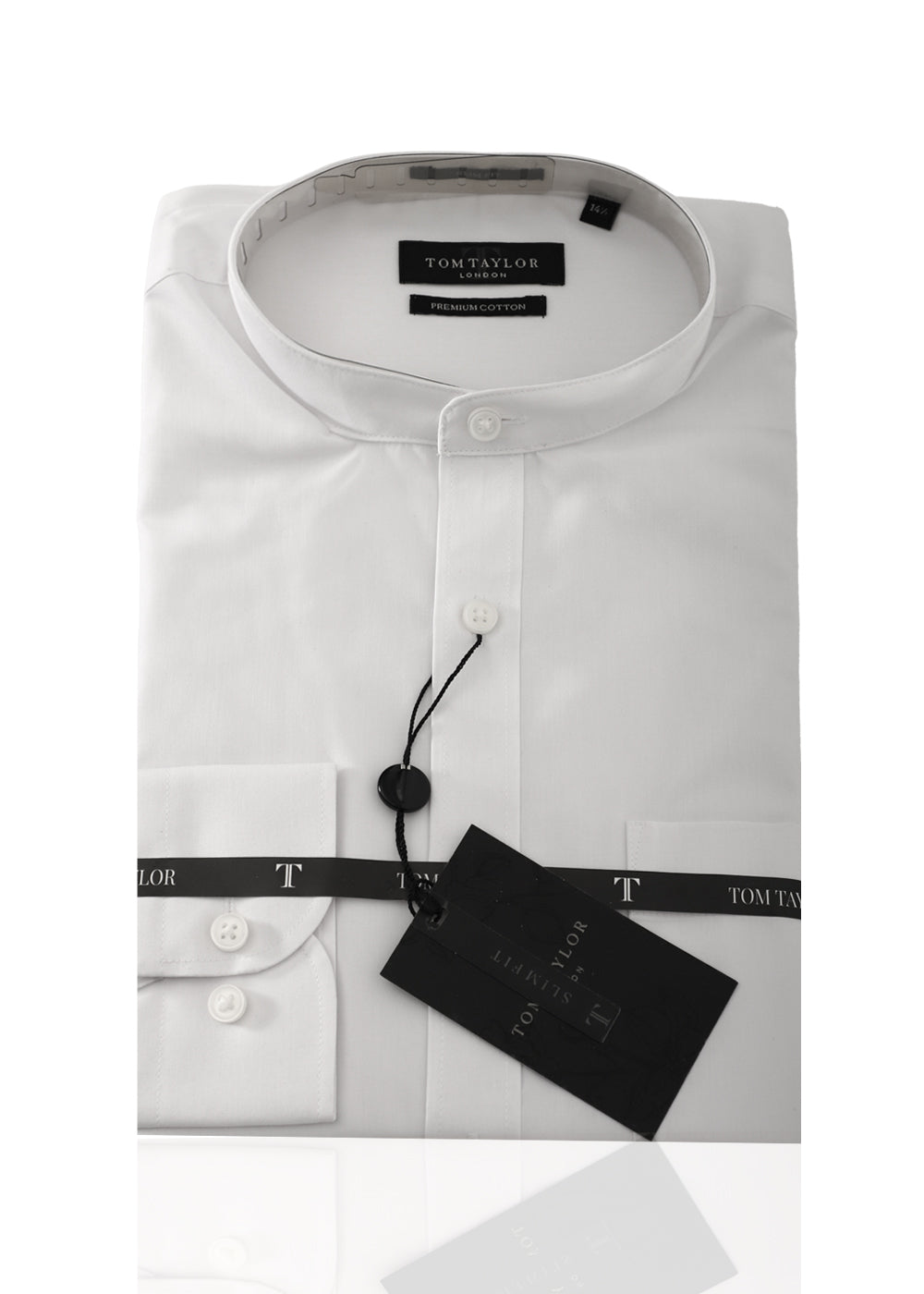 Tom Taylor Long Sleeve Chinese Collared Slim Fit Shirt - White