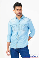 Long Sleeve Side Ripped Denim Shirt